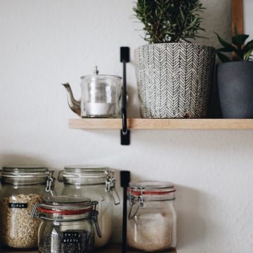 Shelf of dry goods in glass jars