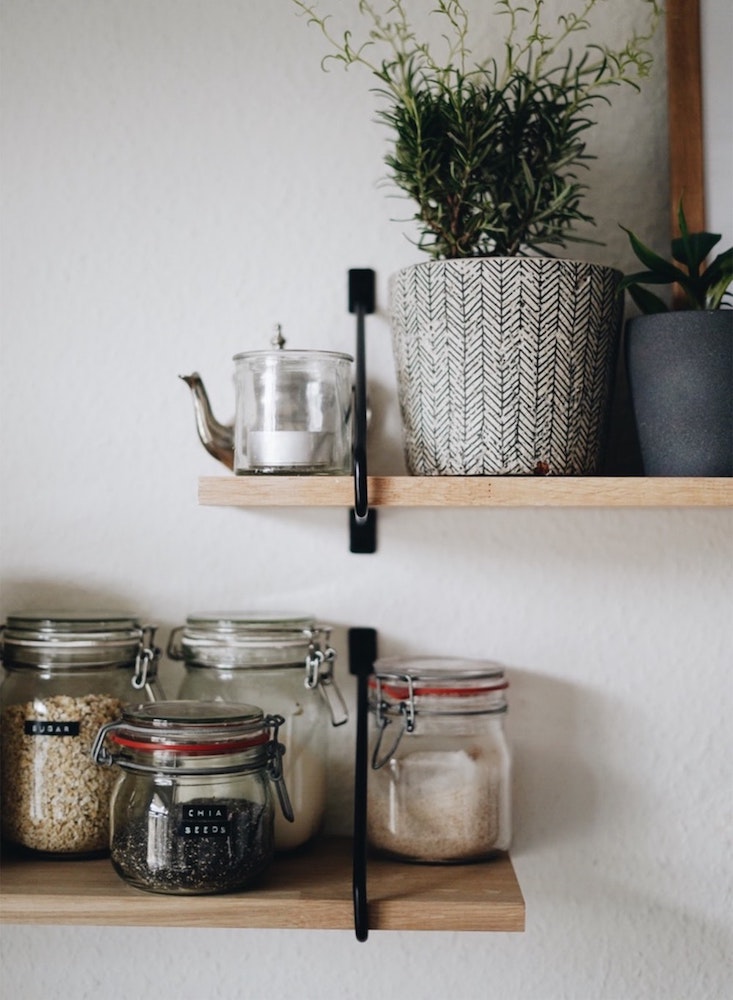 Shelf of dry goods in glass jars