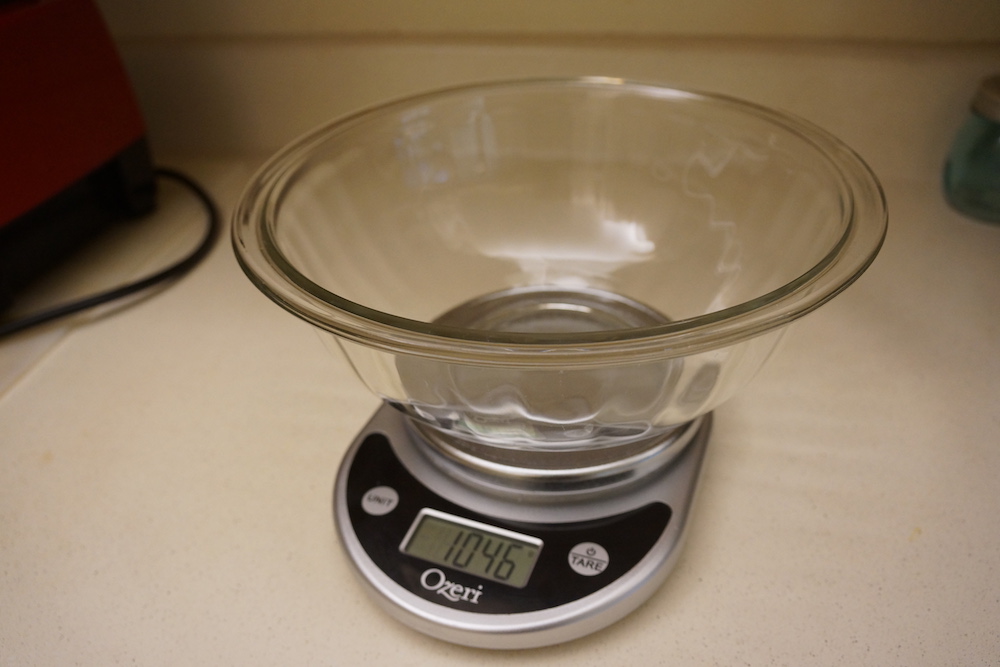 Placing the mixing bowl on the scale